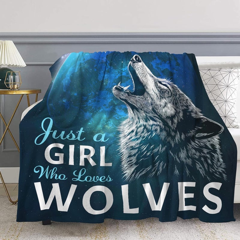 Levens Wolf Blanket Gift for Girls, Just A Girl Who Loves Wolf Throw Blankets for Couch & Sofa Bed 60"x50", Funny All-Season Decorative Soft Kids Blanket, for Birthdays & Holidays - Image 5